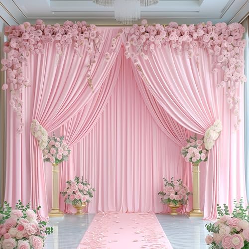 24x10FT Baby Pink Backdrop Curtains for Wedding Parties, Wrinkle Free Polyester Photography Backdrop Drapes for Wedding Baby Shower Birthday Parties Stage Background Stand Decorations 4x10ft,6 Panels by Partisky