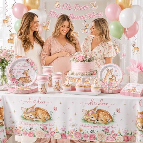 215 pcs Oh Deer Baby Shower Decorations for Girl Tableware Set, 25 Serves - Image 7
