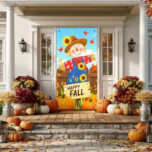 BlissYard Fall Door Cover Thanksgiving Decor Scarecrow Pumpkin 35x71 Inch - Image 4