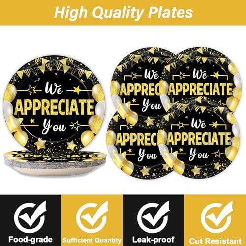 96Pcs We Appreciate You Party Plates Napkins Black Gold Birthday Decoration - Image 3
