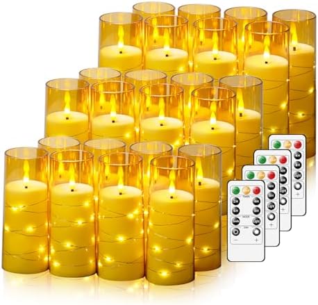 Nimiko Flickering Flameless LED Candles,Battery Operated Candles 24 Pcs with Embedded Star String,Acrylic LED Pillar Candles with Remote,Suitable for Home Decoration to Create an Atmosphere (Gold) by Nimiko