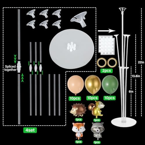Naozinebi 4 Sets Woodland Animals Baby Shower Party Balloon Stand Kit Decor - Image 2