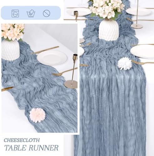 6 Pack Dusty Blue Cheesecloth Table Runner 17x108 Inch Semi Sheer Boho Gauze Cheese Cloth Fabric Table Runners Table Decor for Wedding Party Baby Shower Birthday Home Decor Garden Farmhouse - Image 6