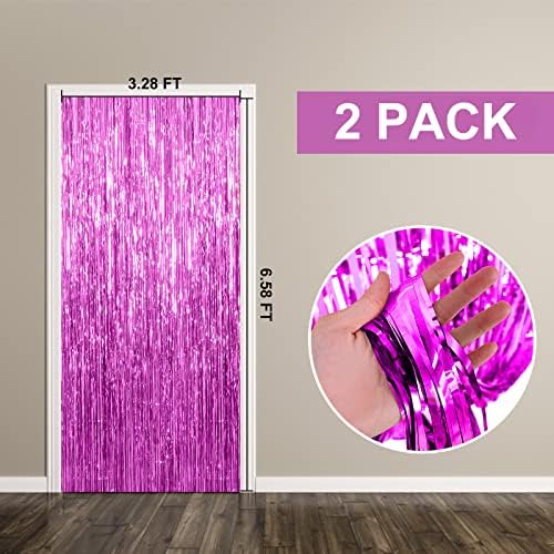 2 Pack Hot Pink Backdrop Curtain Party Streamers Hot Pink Birthday Decorations Foil Fringe Photo Backdrop Party Supplies Fiesta Grad Theme Decorations - Image 7