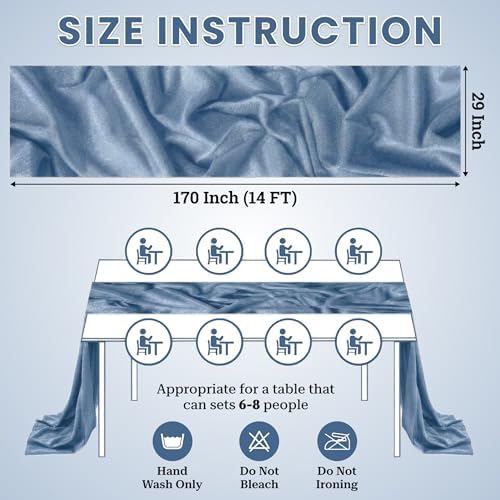 Pack of 5 Chiffon Table Runners 29 x 120 Inch, 14FT Long - Dusty Blue - Image 3