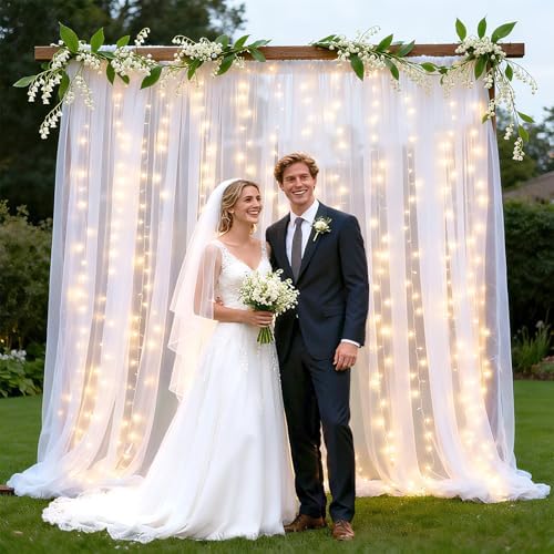 Ledido 10×10ft White Tulle Backdrop Curtain with Light(2 Panels 5×10ft) - Image 6