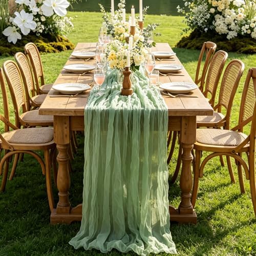 Sage Green Cheesecloth Table Runner, 10FT Rustic Green Boho Gauze Table Runner 120inch for Spring Easter Woodland Safari Baby Shower Bridal Shower Wedding Tea Party Birthday Decorations - Image 6