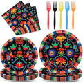 100PCS Mexican Fiesta Party Plates and Napkins Party Supplies Day of The Dead Mexico Mexican Tableware Dinnerware Set Decorations for Dia De Los Muertos Mayo Dance Pinata Colorful Ponchos Serves 25 by Qyeahkj