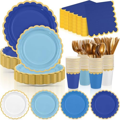 Mimorou 338 Pcs Blue Plates Napkins Cups Flatware Set by Unknown