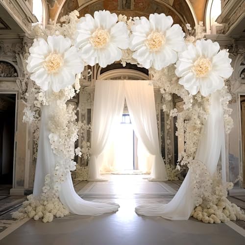 SUNBEAUTY 4 Pcs 20" White Giant Paper Flowers Large Crepe Tissue Artificial Paper Flowers Decorations for Wedding Party Wall Table Birthday Baby Shower Bridal Nursery Room Tea Party Backdrop Decor - Image 6