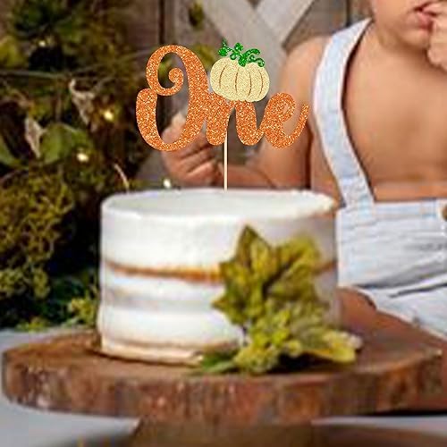 1Pc Pumpkin One Cake Topper Orange Glitter Fall 1st Pumpkin Birthday Cake Topper Decorations Baby Shower Party Decorations for Autumn Themed Kids First Birthday Thanksgiving Party Supplies - Image 4