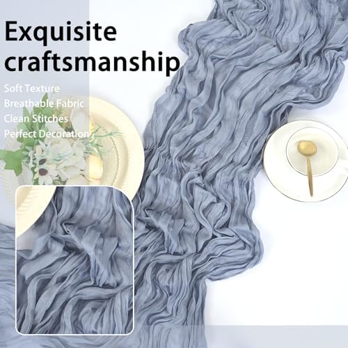 8 Pack Dusty Blue Cheesecloth Table Runner 17x108 inch Boho Gauze Cheese Cloth Table Runners for Wedding Party Baby Bridal Shower Home Decor - Image 6
