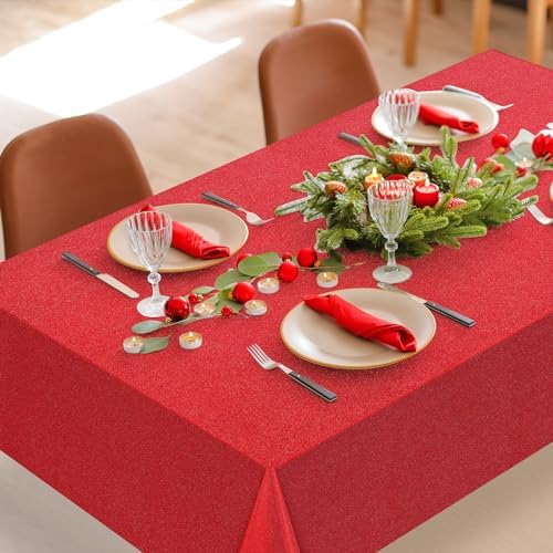 FunnyPars 6 Pack Iridescent Red Plastic Tablecloth,Glitter Disposable Laser Rectangle Table Covers,Red Holographic Foil Table Cloth Christmas Birthday Wedding Anniversary Party Decorations,54x108Inch - Image 5