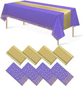 8Pack Disposable Plastic Tablecloths and Satin Table Runner Set Purple and Gold Dot Tablecloth Gold Satin Table Runner for Wedding Birthday Baby Shower Anniversary Christmas New Year Party Supplies by MASHAN
