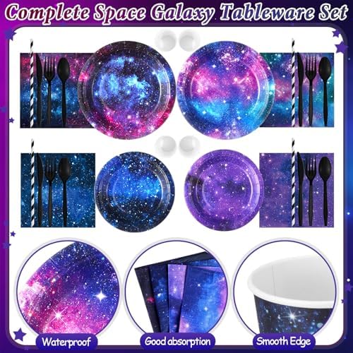 450 Pcs Space Galaxy Tableware Set, Serve 50, Blue Purple - Image 3