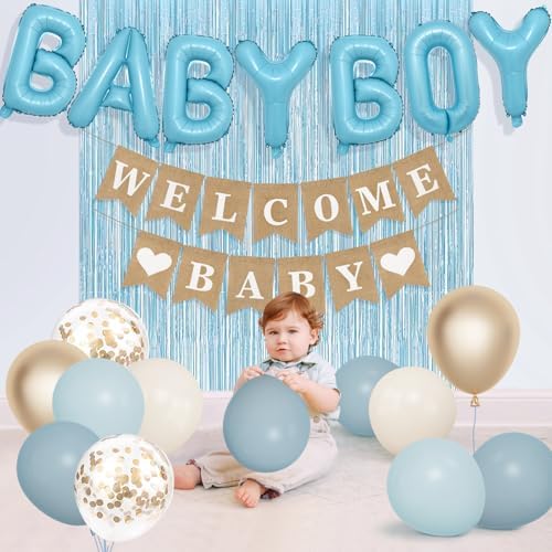 Ouddy Party Dusty Blue Baby Shower Decorations for Boys with Fringe Curtain - Image 6