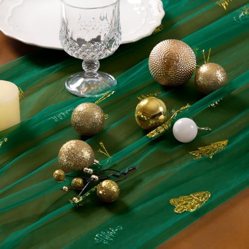 Christmas Tree Table Runner Gold Gauze Glitter Sheer Party Home Table Decor - Image 3