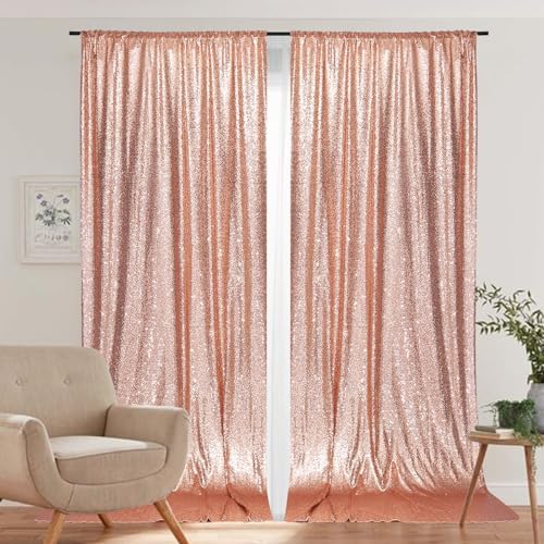 PartyDelight Rose Gold Sequin Backdrop Curtains 5x10ft 2 Panels - Image 3