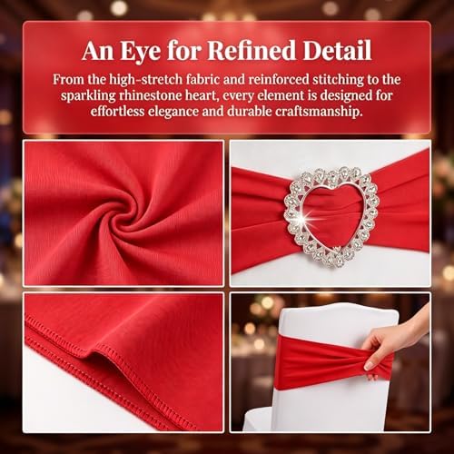150 Pieces Chair Sashes & Bows - Stretch Spandex Chair Cover Band with Buckle for Wedding, Hotel Banquet, Birthday Party & Home Bulk Decorations (Red) - Image 4