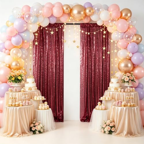 ShinyBeauty Sequin Backdrop 2 Panels 4x7ft Burgundy for Wedding - Image 2