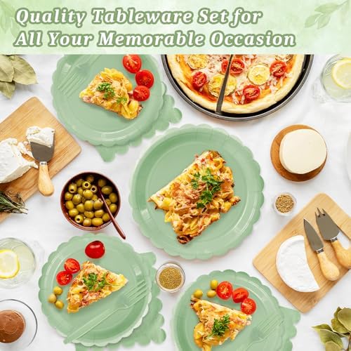 100 Pcs Sage Green Paper Plates and Napkins Disposable Set for Baby Shower - Image 3