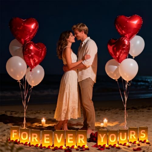 FOREVER YOURS Light Up Letters, with Tea Lights Candles, Rose Petals, Pearlescent Foil Balloons - Luminary Paper Bags, Anniversary Decorations and Valentines' Day Decorations for Your Loved One - Image 6