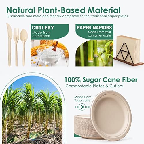 Gezond Compostable Paper Plates Set 300 PCS Disposable Plates 10 Inch - Image 2