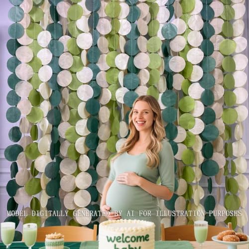 205 Ft Sage Green Party Decorations Oilve Green and Beige Circle Dot Backdrop Garland Tissue Paper Polka Dots Hanging Streamer for Birthday Wedding Engagement Bachelorette Neutral Party Supplies - Image 4