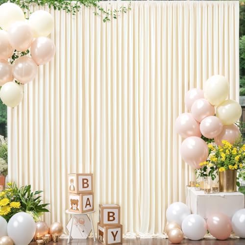 Champagne Backdrop Curtain for Parties Wedding Baby Shower Wrinkle Free Photo Curtains Backdrop Drapes Fabric Decoration for Bridal Shower 5ft x 7ft,2 Panels by Tao-GePartyDecorations