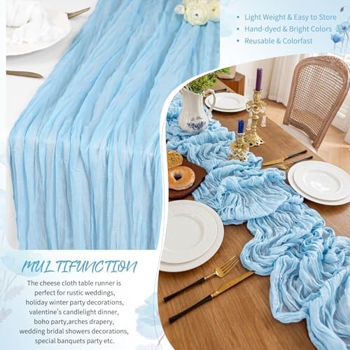 4 Pack Baby Blue Cheesecloth Table Runner 17x108 Inches Boho Home Decor - Image 5