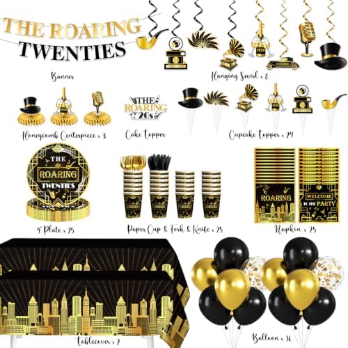 Roaring 20s Party Decorations Tableware Set Serves 25 Guests - Image 2