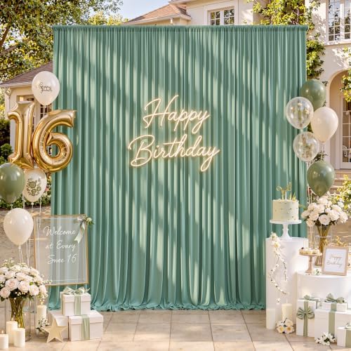 50ftx10ft Wrinkle Free Sage Green Backdrop Curtains for Parties, 10 Panels 5x10ft Silky Polyester Photo Backdrop Drapes Back Drop Cloth Drapery for Wedding Birthday Photography Background - Image 6