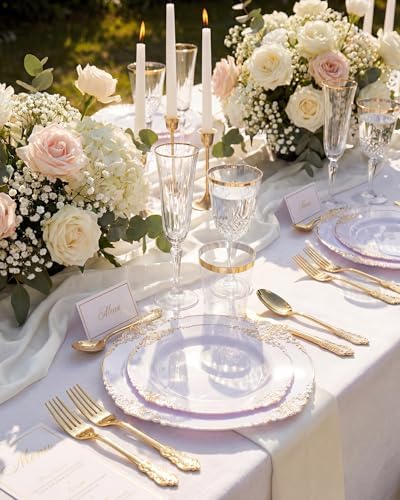 Nervure 700Pcs Gold Plastic Plates, Plastic Dinnerware Set for 100 Guests - Image 2