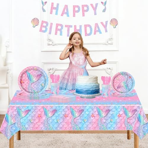 170 Pcs Mermaid Party Supplies Disposable Tableware Set for 24 - Image 7
