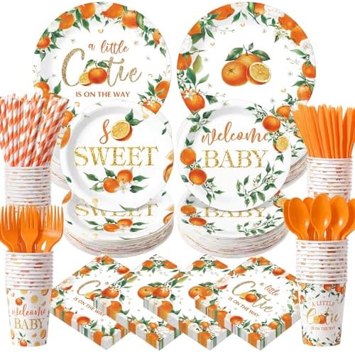 450 Pcs Little Cutie Baby Shower Tableware Set, Serve 50, Orange by Unknown
