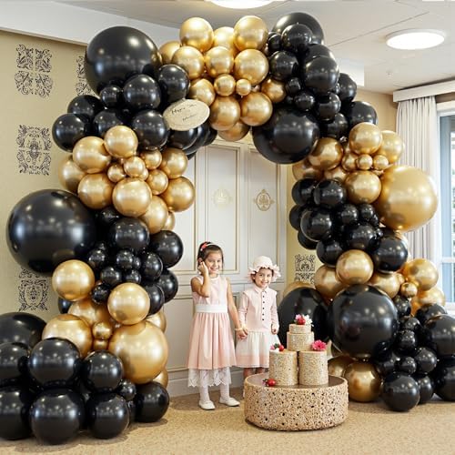 412Pcs Black and Gold Balloons Garland Arch Kit,18 12 10 5 Inch Different Size Black and Metallic Gold Balloons for Graduation Birthday Wedding Party Decorations - Image 5