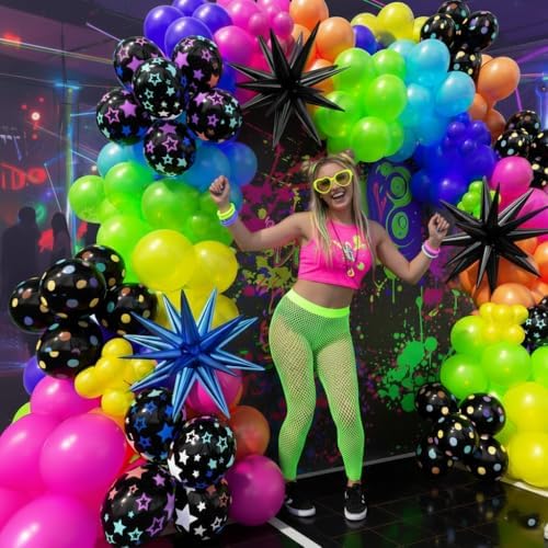 185Pcs Neon Balloons Arch Garland Kit with Glow in the Dark Balloons, Neon Balloons Arch Kit for Back to 80s 90s DISCO Birthday Party Decorations, Let's Glow Party, Rock Roll Party Supplies - Image 5