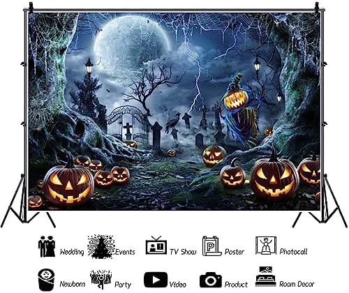 Renaiss 6x4ft Halloween Backdrop - Moon Night Graveyard Background for Kids & Adults - Spooky Photo Booth Prop - Image 2