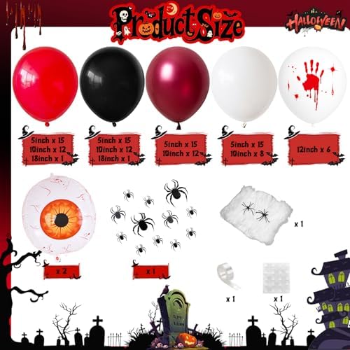 Red and Black Halloween Balloon Garland Arch Kit, Scary Birthday Decoration - Image 2