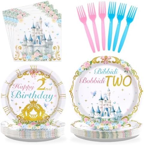 Grencian 96Pcs Princess 2nd Birthday Party Supplies for Girl Serves 24 by Grencian