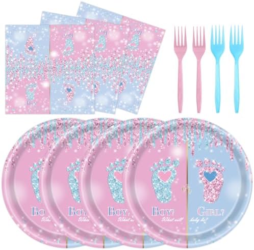 72 Pcs Gender Reveal Plates Napkins and Forks Set, 7 Inch, Serves 24 Guests by KFJBPB