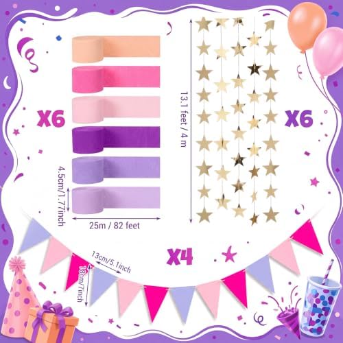 Frienda 14 Pcs Purple Pink Party Decorations Set for Fancy Birthday Party - Image 2
