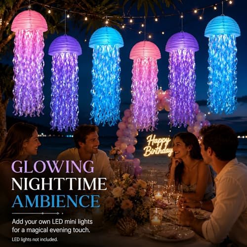 6-Pack Jellyfish Paper Lanterns, Under the Sea Party Decorations - Image 7