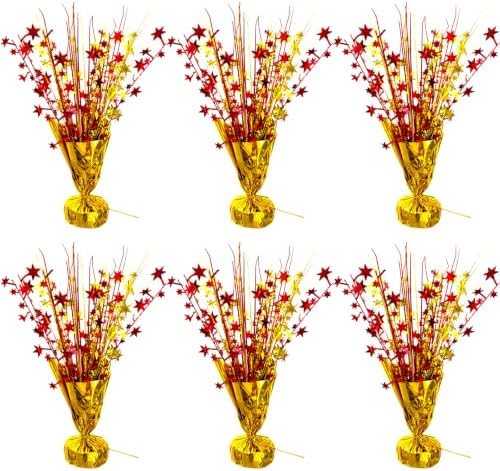 6 Pack Metallic Foil Spray Table Centerpiece Decoration Star Brust Glitter Table Topper Decor for Birthday Circus Casino Graduation Christmas New Year's Eve Party Supplies Red Gold by YinNorth