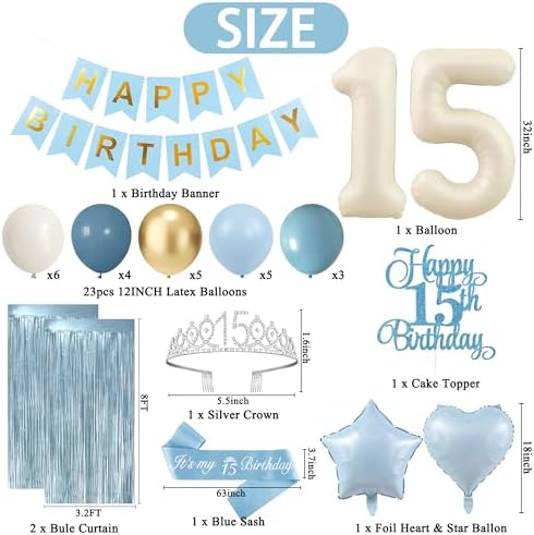 Trgowaul Light Blue 15th Birthday Decorations for Girls - Image 2