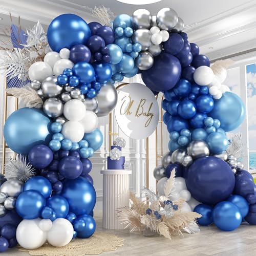 412Pcs Blue Balloon Arch Kit,5 10 12 18 inch Blue Balloon Garland with Metallic Dark Blue Silver Balloons for Baby Shower Graduation Birthday Wedding Party Decorations by PAXILE