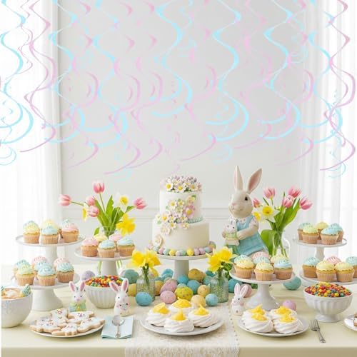 BEISHIDA 24Pcs Matte Pink Blue Hanging Swirls Gender Reveal Decor - Image 6