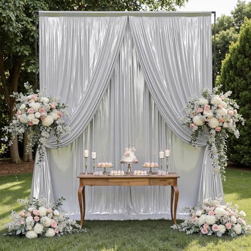 Outpain Thick 20 ft x 10 ft Silver Sequin Backdrop Curtain for Parties, Wrinkle Free Glitter Photo Backdrop Drapes 4 Panels 5x10ft Silver Back Drop Cloth for Wedding Christmas Photography Background by Outpain