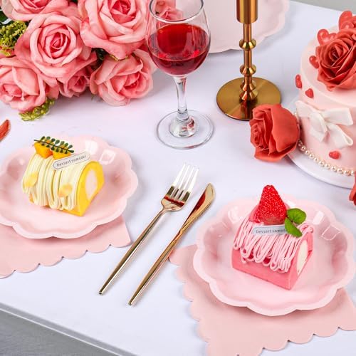 100 PCS Pink Paper Plates and Napkins Set, Tableware Set Include 7 inch Scalloped Pink Paper Plates and Napkins Serves 50 for Baby Shower, Bridal shower，Wedding, Birthday, Mother Day - Image 5