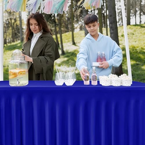 2 Pcs Royal Blue Spandex Table Covers 4ft Rectangle Ruffle Skirts for Party - Image 5